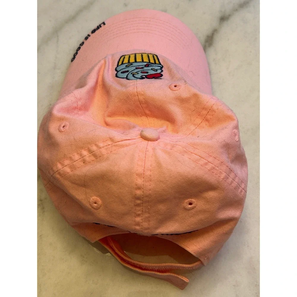 Life is Good Hat Kids Pink Cupcake Embroidered Pretty Sweet Hook Loop Strap